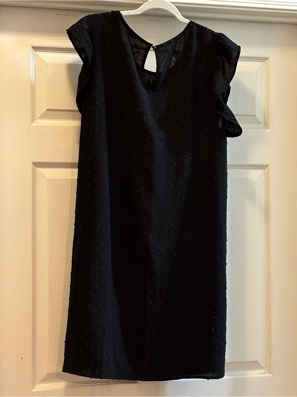 Cotton Bleu Black Swiss Dot Dress Size XL Flutter Sleeve Knee Length Dress - Picture 3 of 7